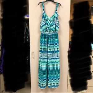 Maxi Sun Dress: Teal, White, Navy, and Green.